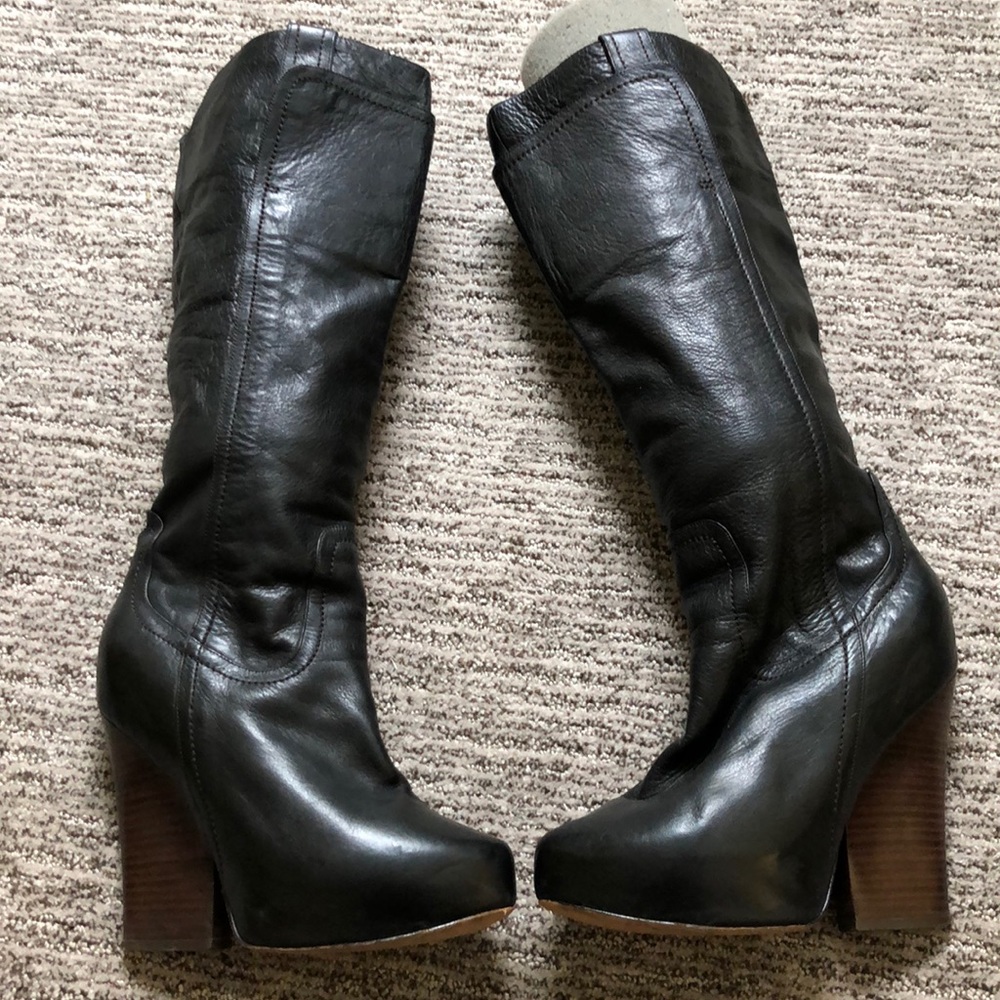 Black leather knee high boots